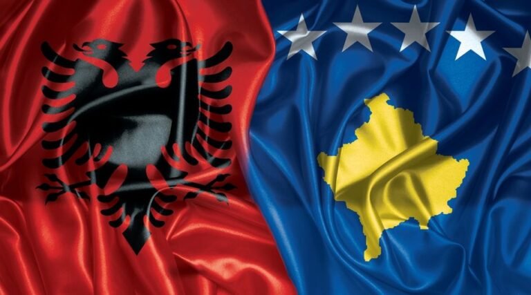 Albania,And,Kosovo,Two,Folded,Silk,Flags,Together